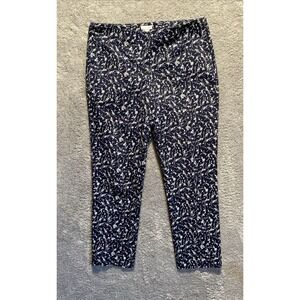 J Jill Capri Pants Size 8 Dark Blue Floral Print‎ Flat Front Side Zipper Casual